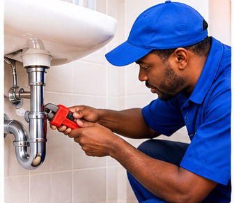 Professional plumber working on a household plumbing system